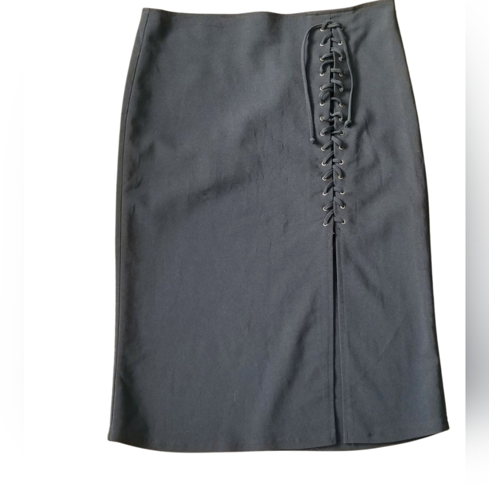 🇨🇦 Vintage 90s Le Château Black Pencil Corset Midi Skirt Size Medium